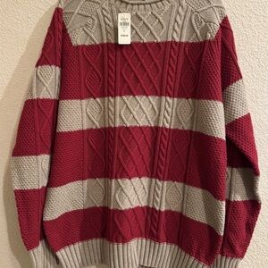 L.L. Bean Signature Cable Knit Stripe Sweater Men XL Cotton Linen Fisherman